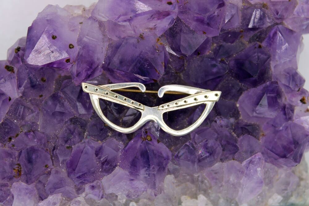 Far Fetched Sterling Silver and Brass Sassy Glasses Brooch